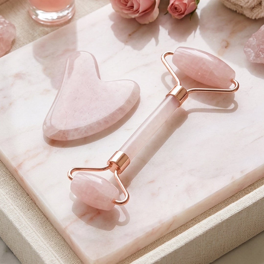 Ροζ Quartz Roller & Gua Sha