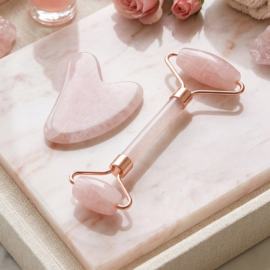 Ροζ Quartz Roller & Gua Sha